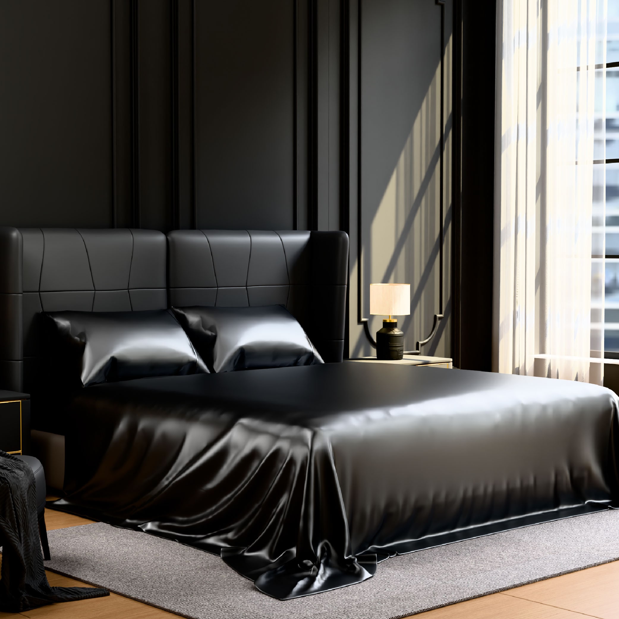 Satin Bed Sheets, Queen Size Sheets Set, 4 Pcs Silky Bedding Set With 15 Inches Deep Pocket For Mattress (Queen, Black)_voghion.com